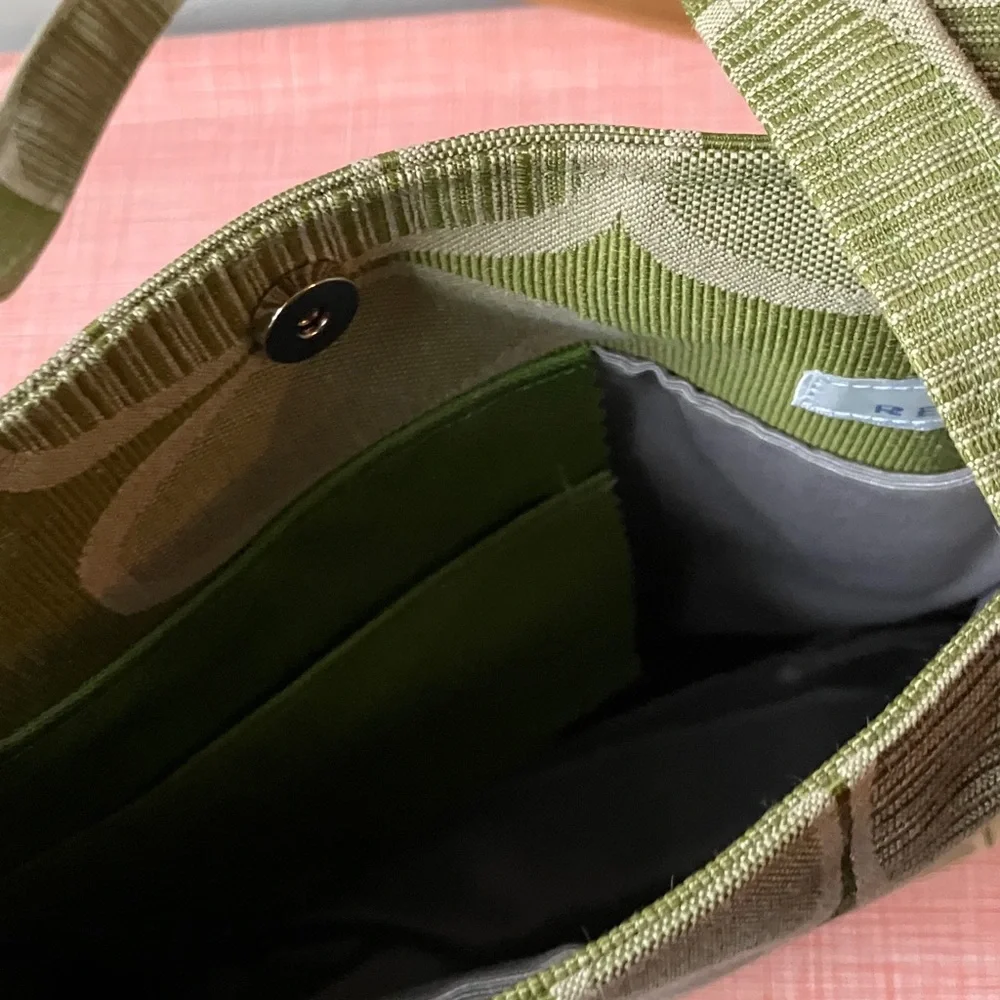 Refinery Green Osmosis Retro Patterned Trapezoid Shoulder Tote Bag Handmade - Picture 14 of 16